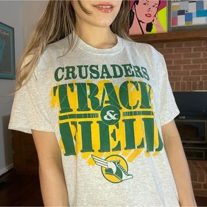 Vintage 90s USA Made Single Stitch Jerzees Crusaders Track & Field Tee